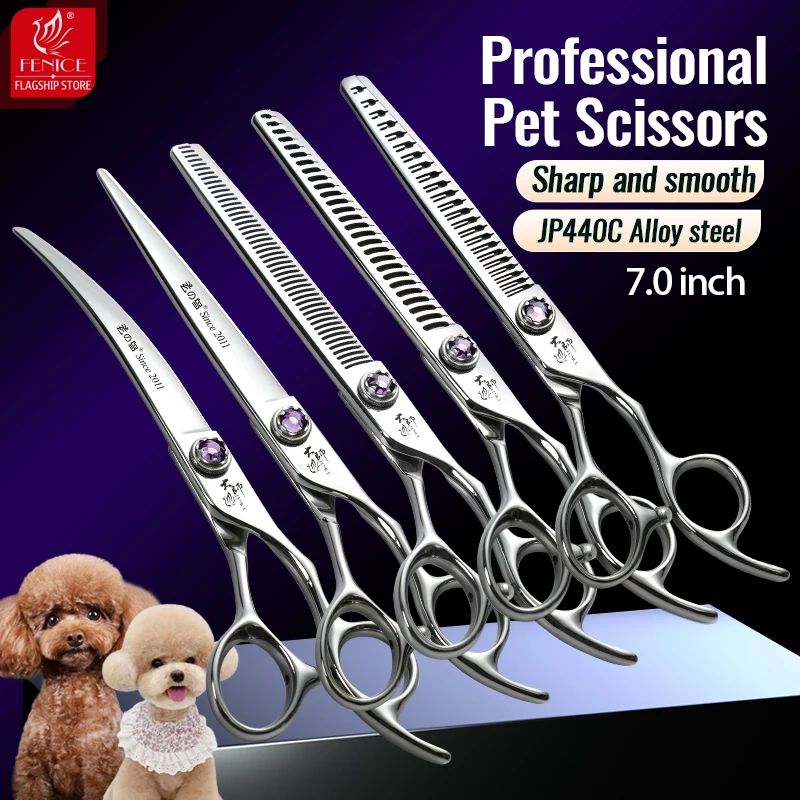 Tijeras de peluquería para perros Fenice, kits de corte y peluquería para perros de 7 pulgadas, tijeras de aseo rectas, más finas, curvas, gruesas y naturales - imagen 2