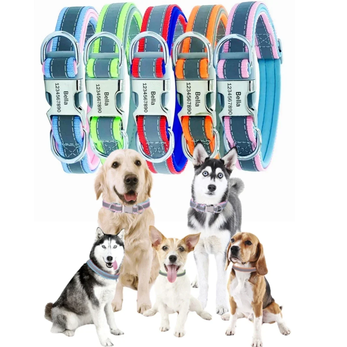 Collar de perro personalizado reflectante ajustable, collares de identificación personalizados con grabado gratis, Collar de cachorro duradero para perros pequeños, medianos y grandes - imagen 5