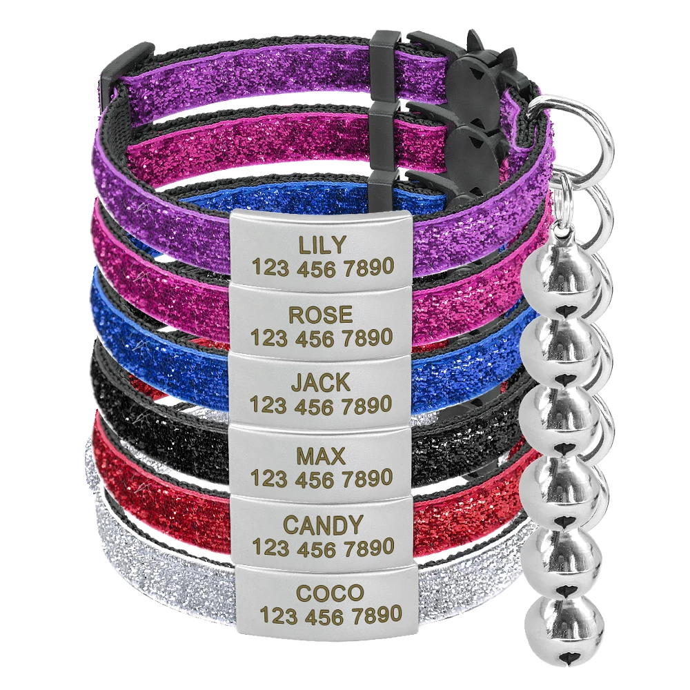 Collar de gato personalizado, collares de identificación de mascotas grabados gratis, Collar de nailon ajustable para gatos para perros pequeños, cachorros, gatitos con campana bonita - imagen 4