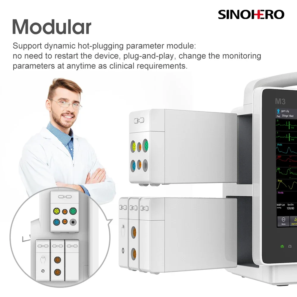 Monitor de paciente Modular táctil HD M3 de 13,3 pulgadas, multiparámetros ECG NIBP SPO2 TEMP RESP PR IBP ETCO2, Monitor de signos vitales - imagen 5