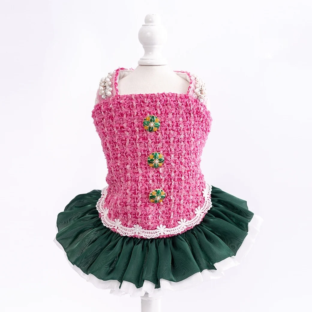 Vestidos lolita de Tweed para perros pequeños, vestido de princesa para perros, vestido de boda para mascotas, ropa Formal para fiesta de cumpleaños, vestido de tul para perros