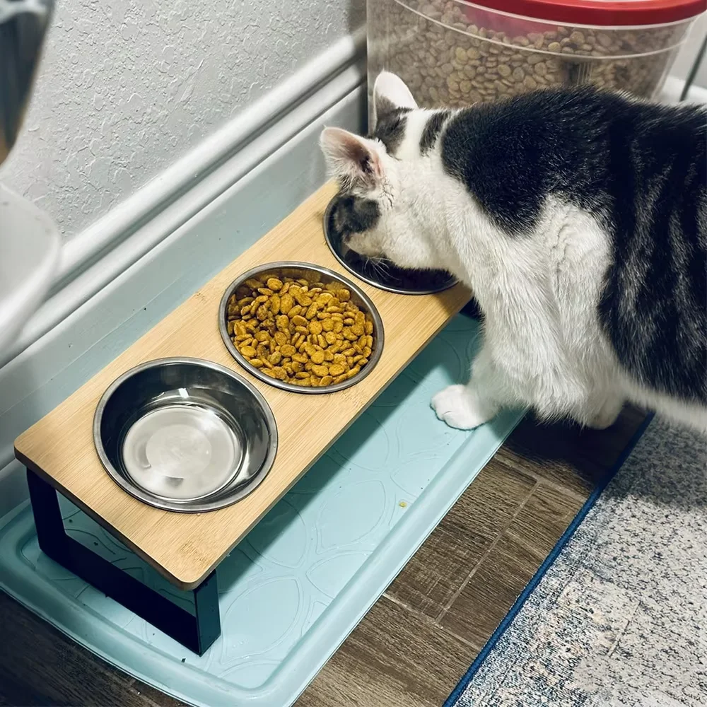 Comedero elevado antivoracidad para gatos – 3 tazones con soporte inclinado - imagen 5