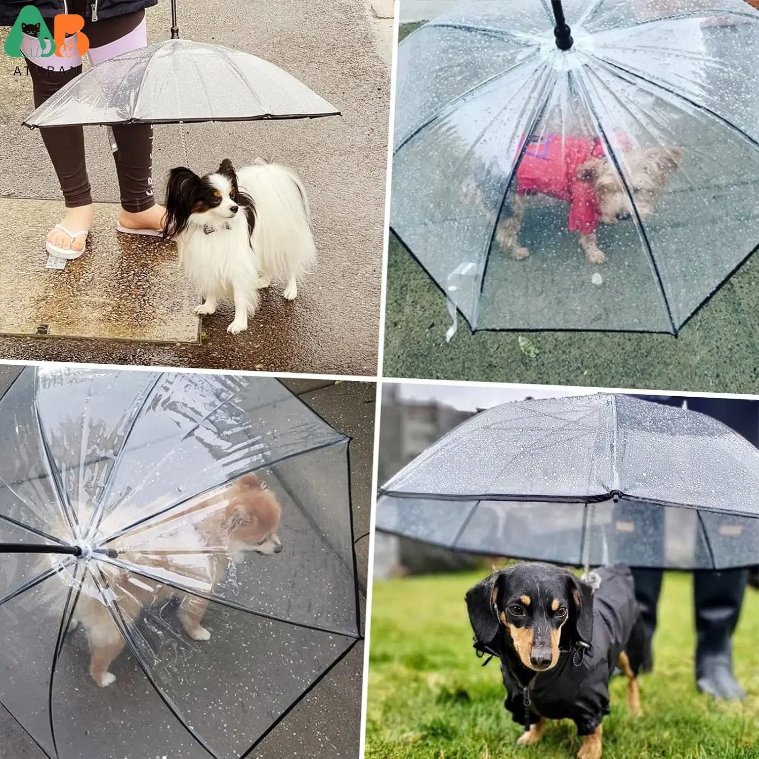 Paraguas lluvia para perros pequeños - Mango en J con correa