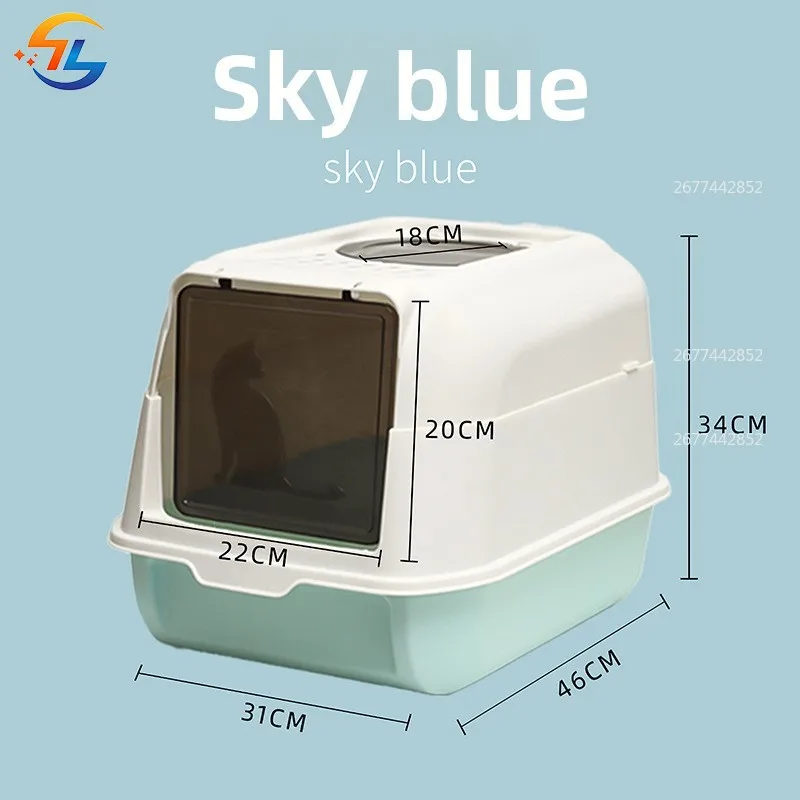 Cuenco de arena para gatos cerrado grande, cuchara de arena abatible, cuchara de arena para inodoro para gatos extraíble, fácil de limpiar - imagen 4