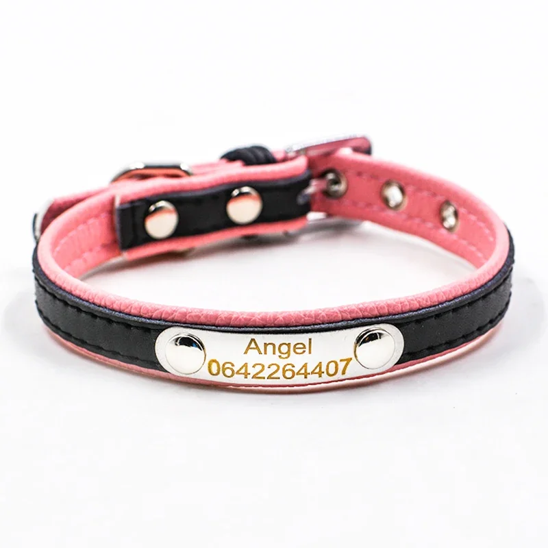 Free Engraving Personalized Dog Collars Cat Pet Name ID Collar  For Small Medium Dogs Leather Dog Collars XS S M 5 Color supply - imagen 2
