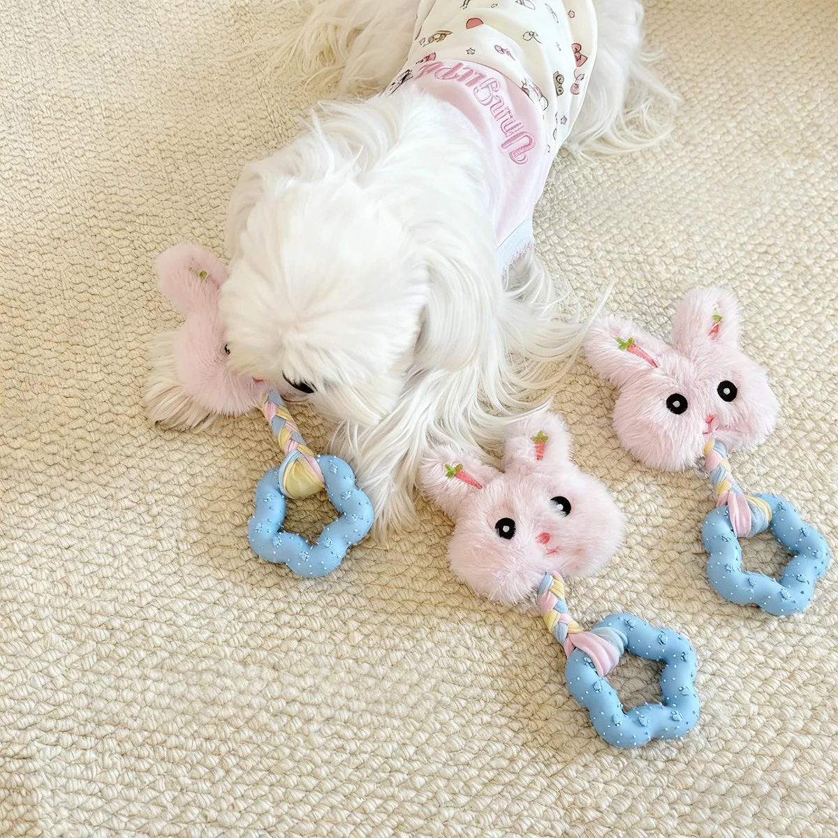 Juguete para perros chirriantes con forma de conejo, masticable Dental para rechinar los dientes, controlar el sarro y aliento fresco, satisface la urna de masticación Natural - imagen 3