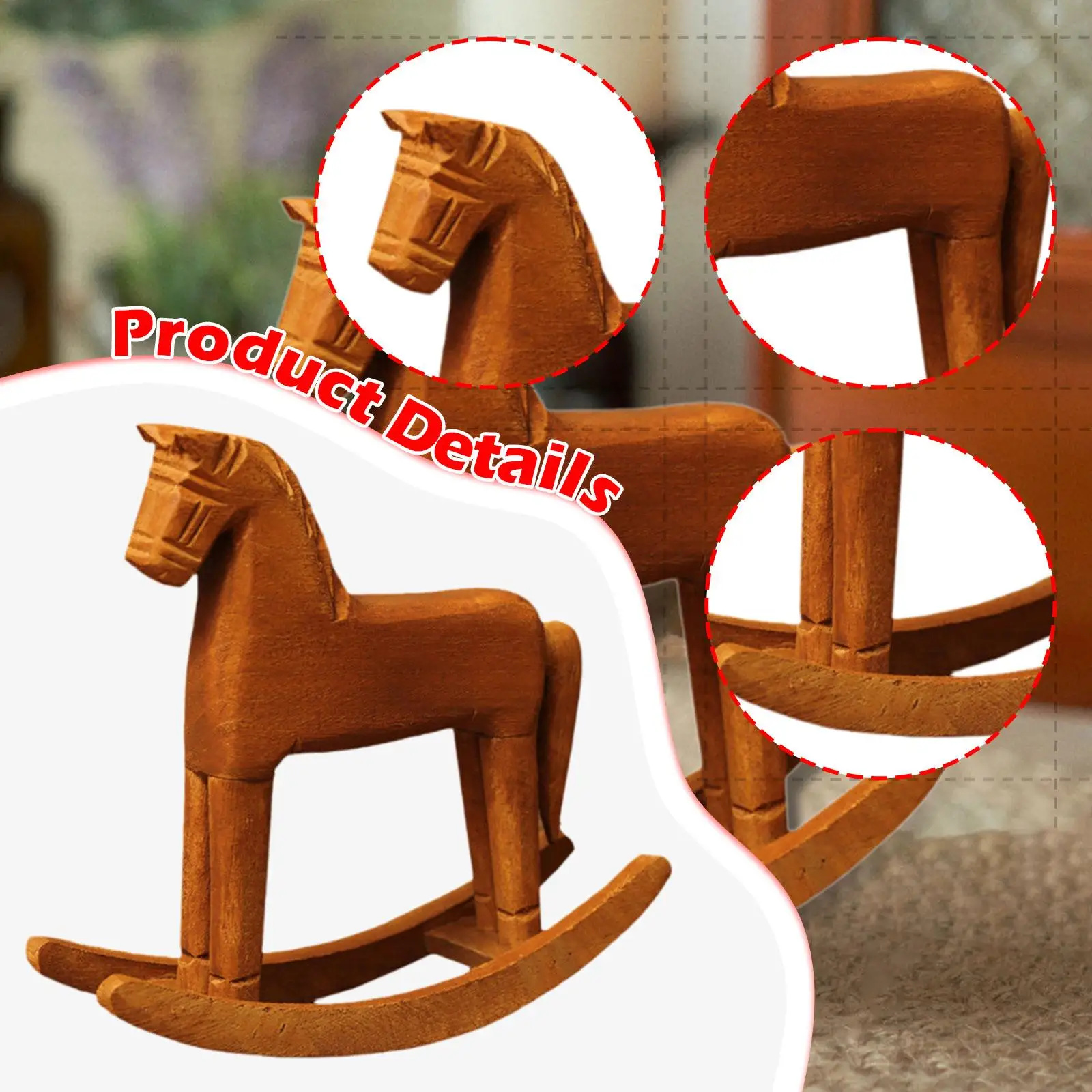 Decoración de caballo balancín de madera, estatuilla de caballo balancín, decoración de escritorio decorativa para el hogar - imagen 5