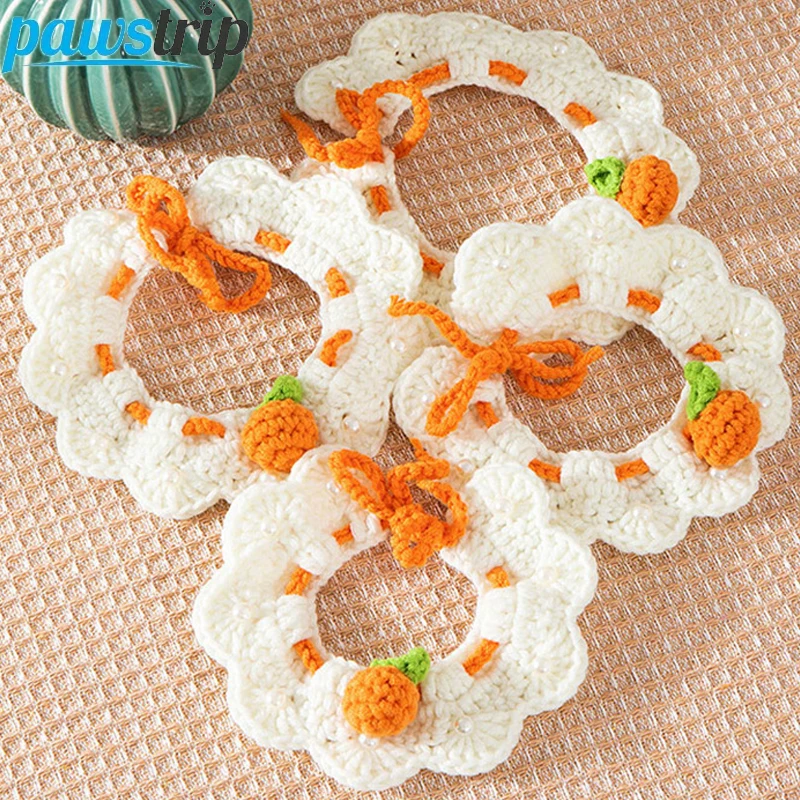Lindo Collar de punto para Gato, Collar ajustable hecho a mano para Gatos, Perros pequeños, Collar decorativo naranja para gatitos, accesorios para gatos