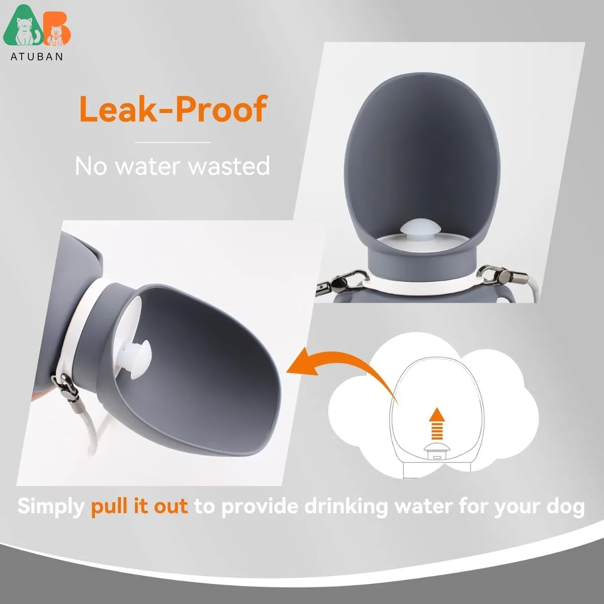 ATUBAN Botella de agua de silicona para perros, plegable y a prueba de fugas 2 en 1, sin BPA, ideal para senderismo, viajes en automóvil y entrenamiento, con mosquetón, 800 ml - imagen 3
