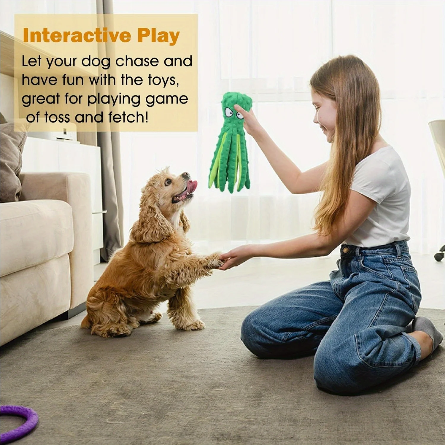 Juguete para perros chirriantes en forma de pulpo, juguete para masticar con estampado Animal de peluche duradero con colas arrugadas, juguete interactivo para la dentición de cachorros, No, 1 ud. - imagen 4