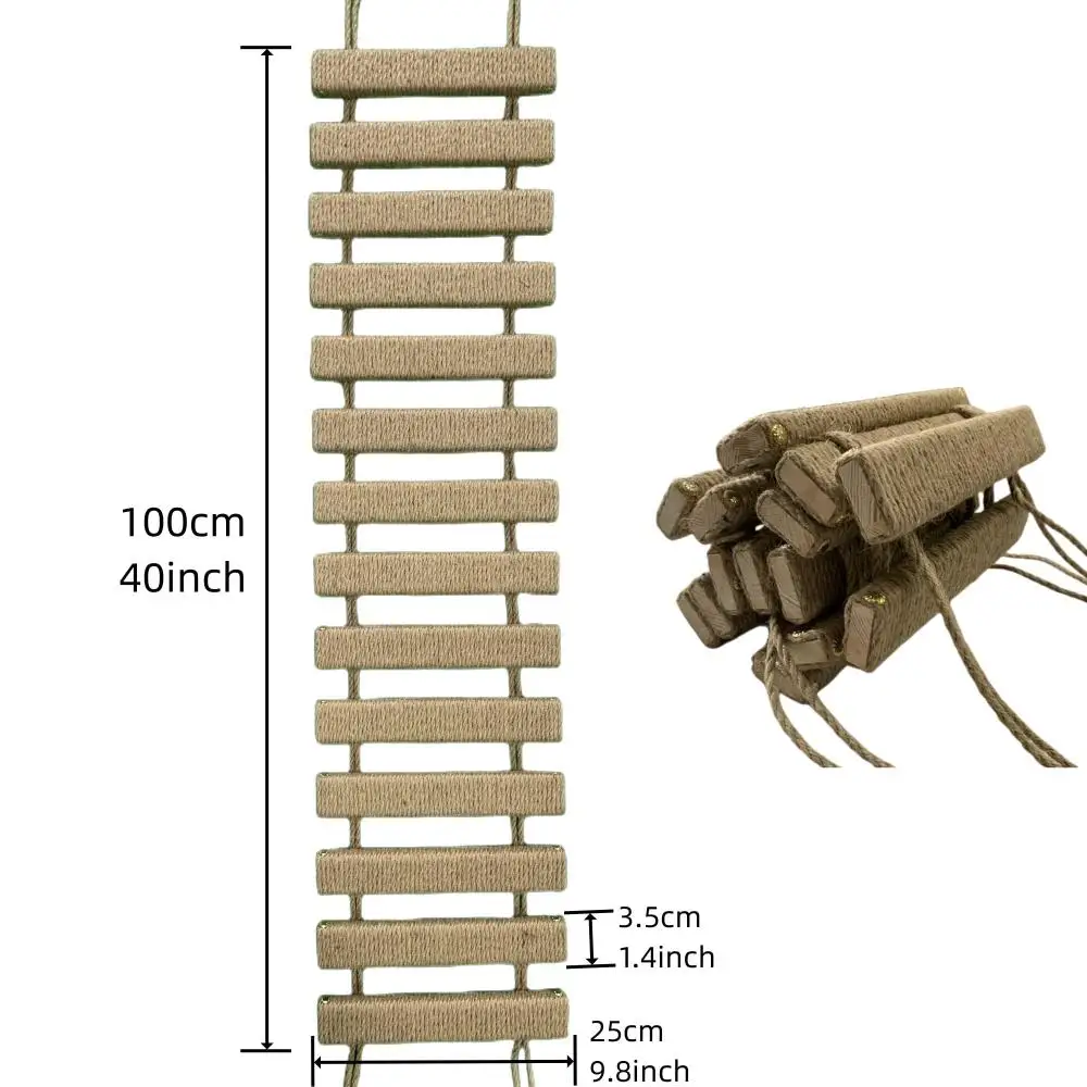 Escalera de cuerda montada en la pared para gatos, rascador de Sisal de madera, muebles para mascotas, 50Cm/100Cm - imagen 5