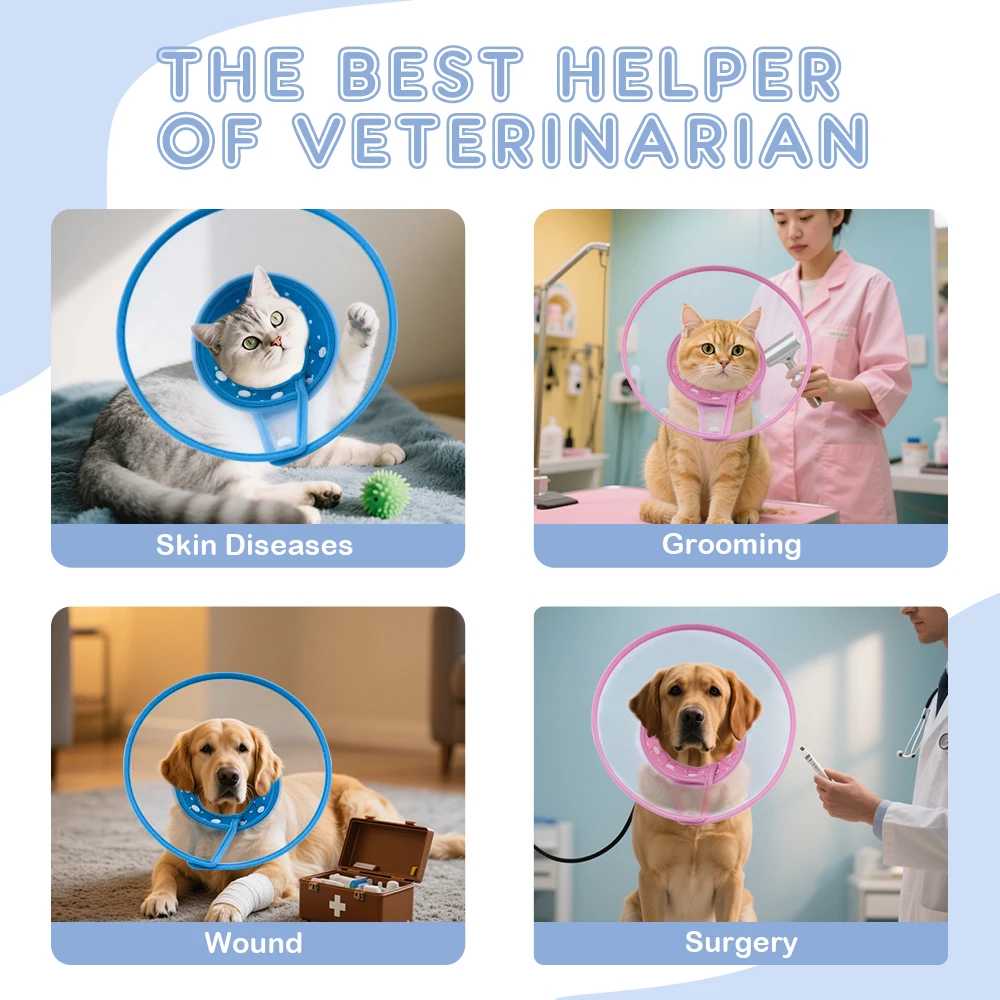 Collar isabelino para gatos, previene arañazos, lamiendo, collares de recuperación para mascotas, protección para heridas, recuperación de cirugía ajustable, Collar electrónico para perros - imagen 2