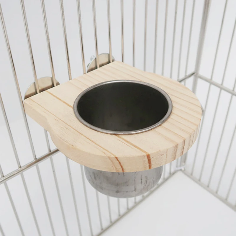 Tazas de alimentación para loros, comedero para pájaros, plato extraíble de madera y acero inoxidable, cuencos de comida con soporte de abrazadera para jaula para animales pequeños - imagen 4
