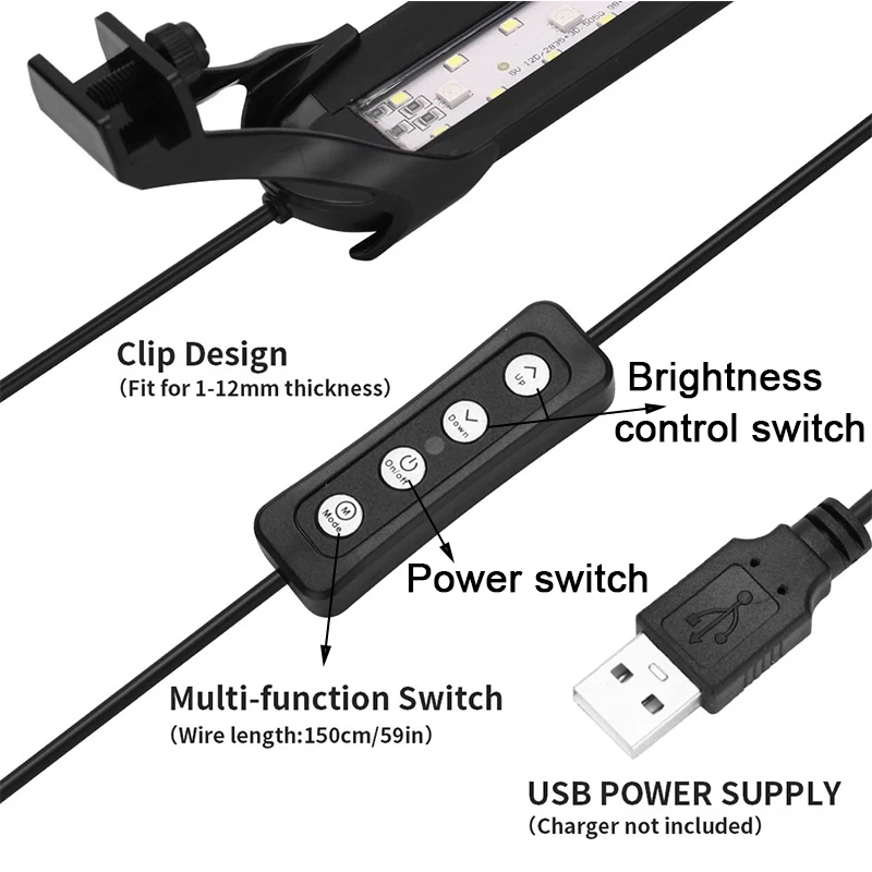 Luz LED colorida para acuario, iluminación RGB para plantas, luz de cultivo USB, iluminación para plantas acuáticas, lámpara con Clip impermeable para pecera de 6W - imagen 2