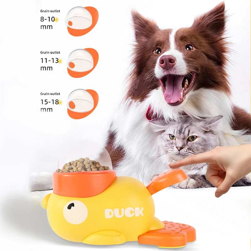 Alimentador interactivo para mascotas, pato amarillo pequeño, dispositivo de entrenamiento para gatos y perros, dispensación de alimentos por presión, alimentador automático, 1 Uds. - imagen 3
