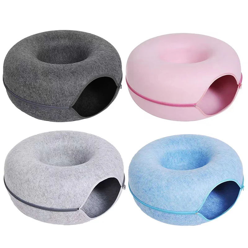 Cama de Donut para gatos, túnel, cama interactiva, casa de juguete para 2 gatos, mascota de fieltro, cueva semicerrada, perrera de entrenamiento interior, suministros para mascotas de juguete - imagen 4