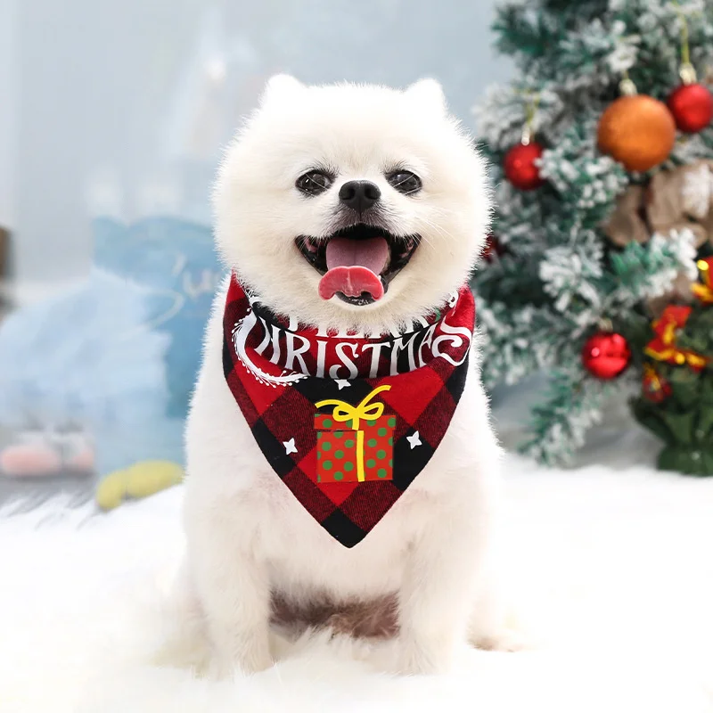 Bufanda navideña para mascotas, babero reversible a cuadros para perros, patrón de Papá Noel, adecuado para perros medianos y grandes