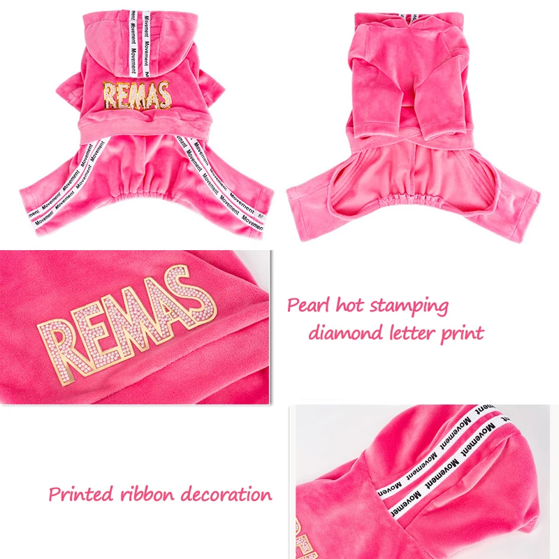 Mono de terciopelo súper suave para perros, ropa para perros pequeños, sudadera con capucha para cachorros, pijama de 4 patas, chándal, primavera y otoño - imagen 4