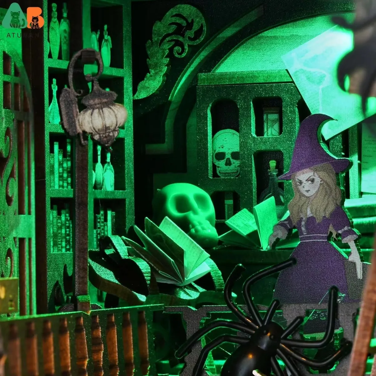 ATUBAN-Kits de rincón de libros DIY para adultos, rompecabezas de madera 3D, Kit de casa en miniatura para decoración de inserción de estantería, sujetalibros DIY, casa pequeña - imagen 4