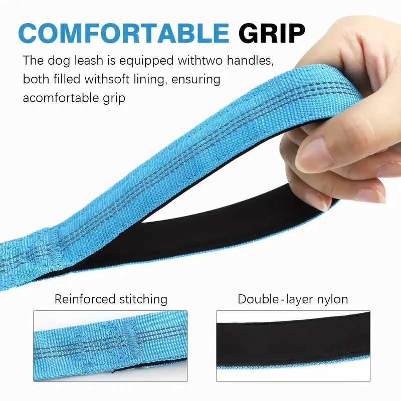 Correa elástica para perros de alta resistencia, plomo de poliéster que absorbe los golpes de 5 pies con asas dobles acolchadas, cintura ajustable y hebilla segura - imagen 5