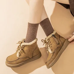 Zapatos de invierno para mujer, botas de nieve cálidas de felpa de oveja para invierno frío, botines antideslizantes de talla grande 41