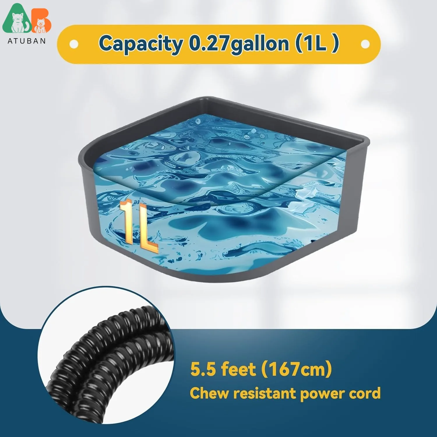 ATUBAN Cuenco de agua calefactable para mascotas de interior, cuenco de agua colgante para perros para perrera, cuenco calefactable sin derrames para pollos, gatos, conejos y pájaros - imagen 5