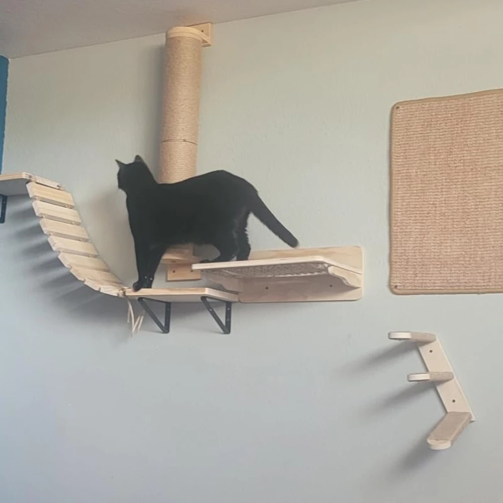 Combinación montada en la pared, marco de escalada para gatos, escalera nido para gatos, escalera suave, poste para rascar, juguete, escalera para gatos de sisal, hamaca de madera para gatos - imagen 4