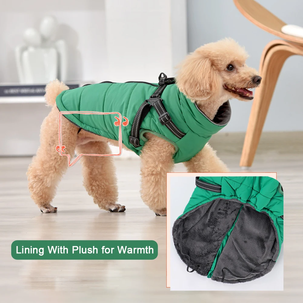 Chaqueta cálida de lana para perro, abrigo impermeable con arnés para perros grandes, trajes de Chihuahua para Bulldog Francés, Invierno - imagen 3