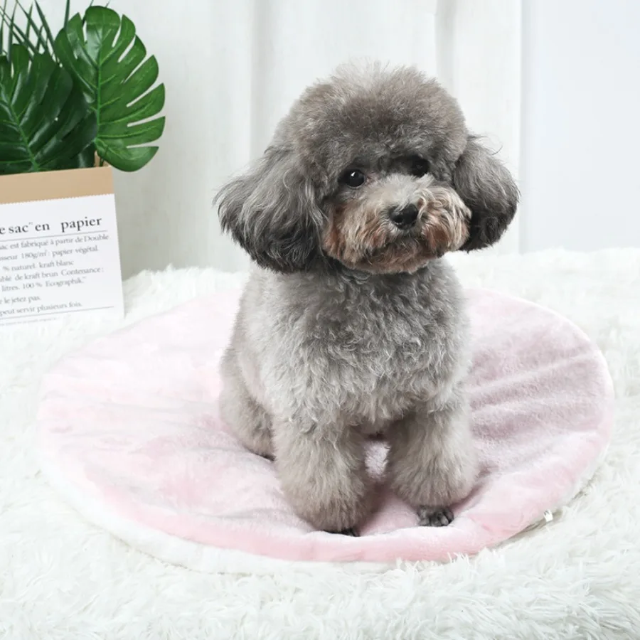 Las almohadillas redondas de felpa para mascotas de otoño e invierno son adecuadas para que los perros lean en cómodamente, mantienen el calor en casa y en los coches.