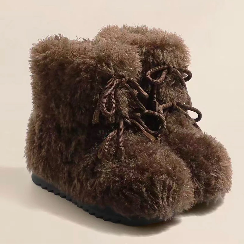 Botas de nieve de piel para mujer, zapatos planos de algodón cálidos de diseñador, nuevos botines de invierno a la moda, Botas deportivas acogedoras de felpa cortas para mujer - imagen 4