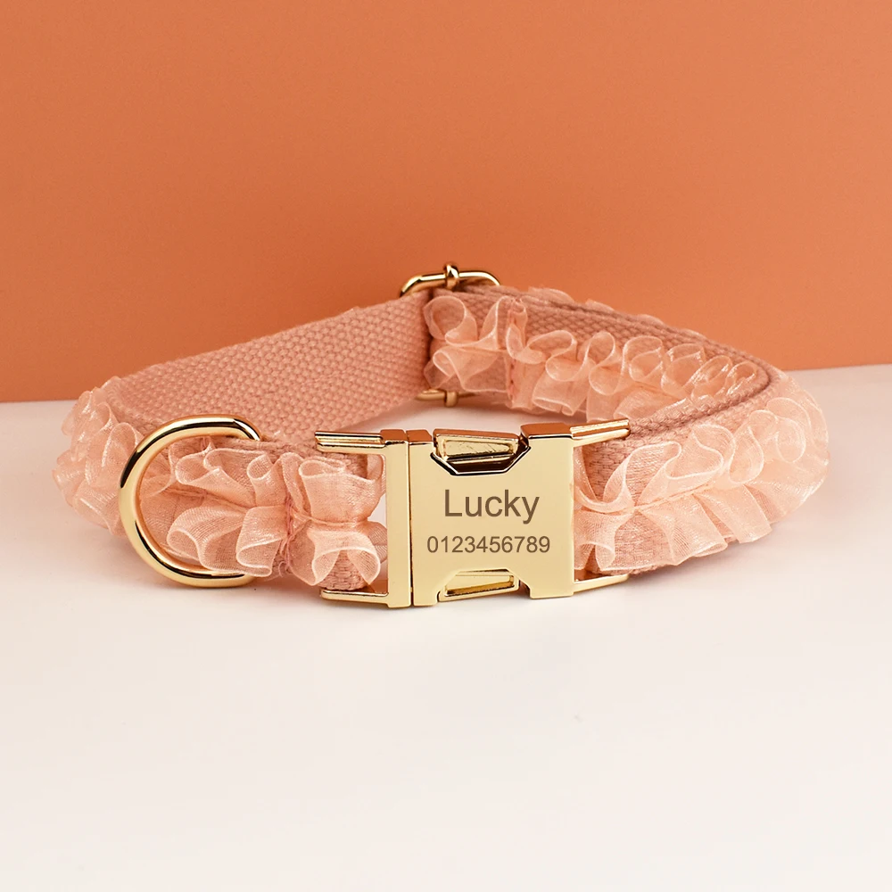 Collar de perro de encaje grabado personalizado, arnés de boda personalizado para mascotas, accesorios de lujo para perros, placa con nombre de encaje 03 - imagen 3