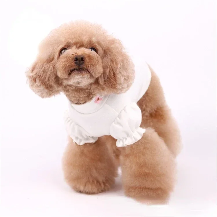 Ropa de algodón para mascotas, mangas abullonadas bordadas, ropa bonita para perros pequeños, ropa para cachorros Schnauzer Frenchie - imagen 5