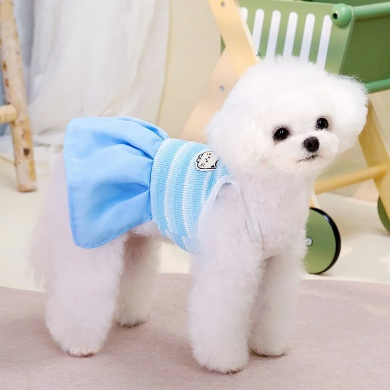 Vestido de princesa para mascotas de verano, ropa con estampado de dibujos animados para perros, falda con tirantes a rayas para cachorros, vestidos bonitos para gatos, ropa con tirantes para mascotas - imagen 2