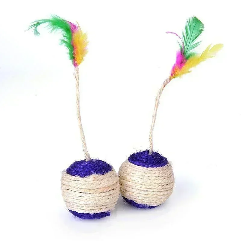 Pelota rascadora de Sisal para gatos, juguete de entrenamiento para gatitos, suministros para gatos, juguete de plumas, productos interactivos para mascotas, 1 ud. - imagen 4