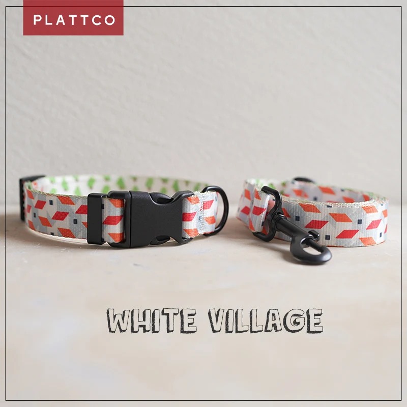 PLATTCO Juego de correa de perro extraíble WHTTE VILLAGE Collar de nailon ajustable con estampado para mascotas para perros pequeños, medianos y grandes, 5 tamaños PDC330