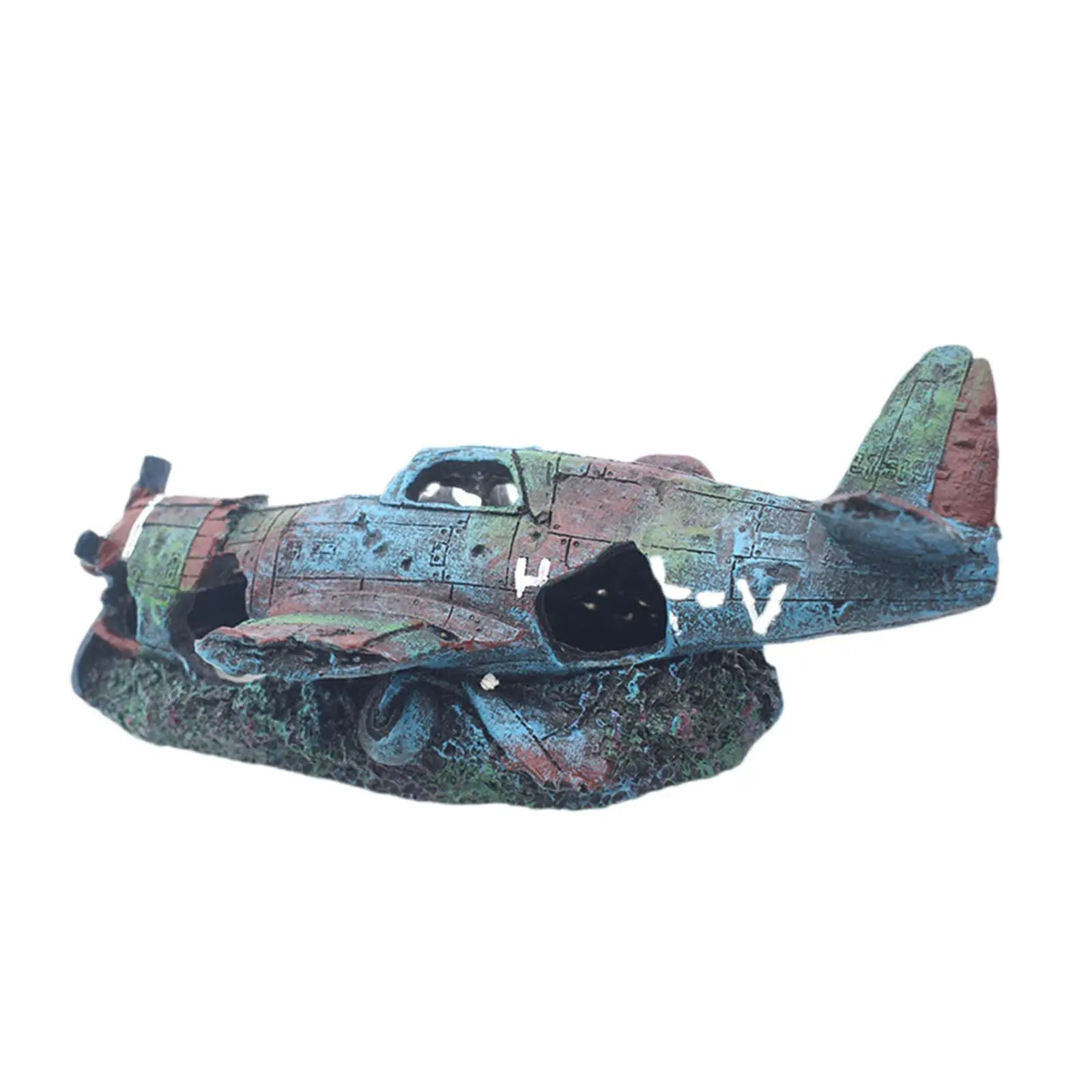 Airplane Wreck Aquarium Decoration Betta Cave Prawn Habitat,Breeding Area,Wreckage Decor,Fish Tank Ornament House for Fish