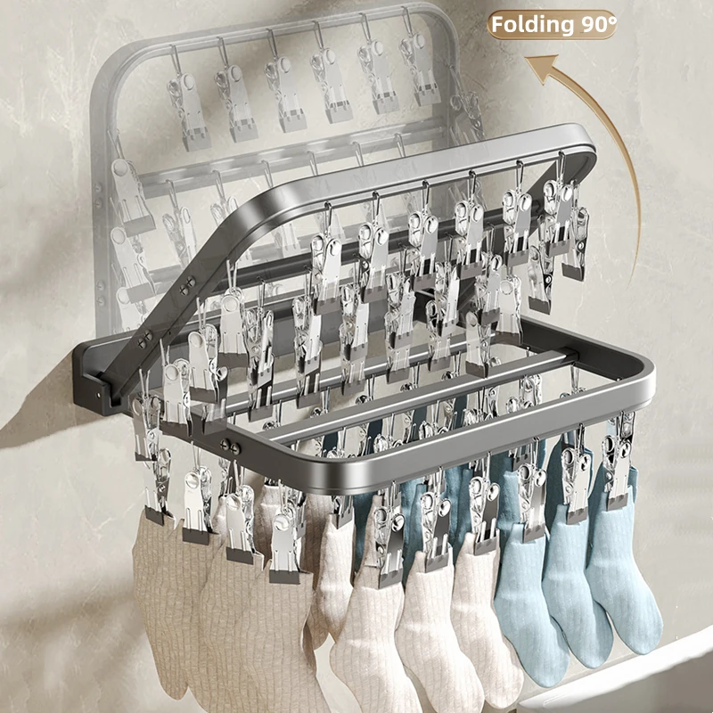 BEISHI-estante de secado de calcetines de aluminio plegable montado en la pared, Clips a prueba de viento, pinza para ropa, toalla, sujetador, colgador de ropa, accesorios de baño