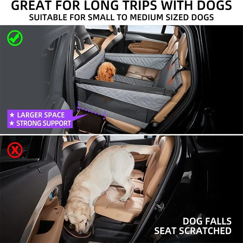 Asiento de coche para perros pequeños a grandes, extensor de asiento trasero para nido de mascotas, hamaca impermeable para perros con bolsillo de malla - imagen 3