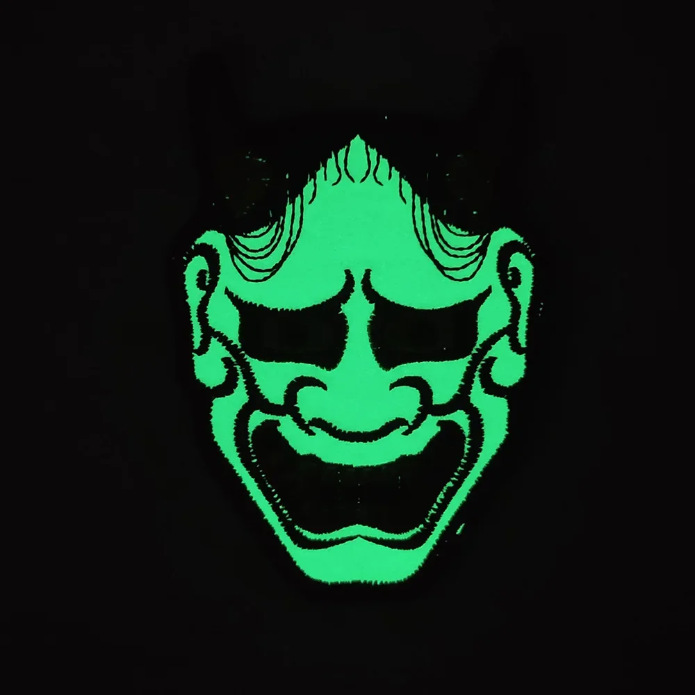 Kabuki Demon parche bordado brazalete insignia aplique adorno que brilla en la oscuridad Japón malvado parches bordados tácticos - imagen 5