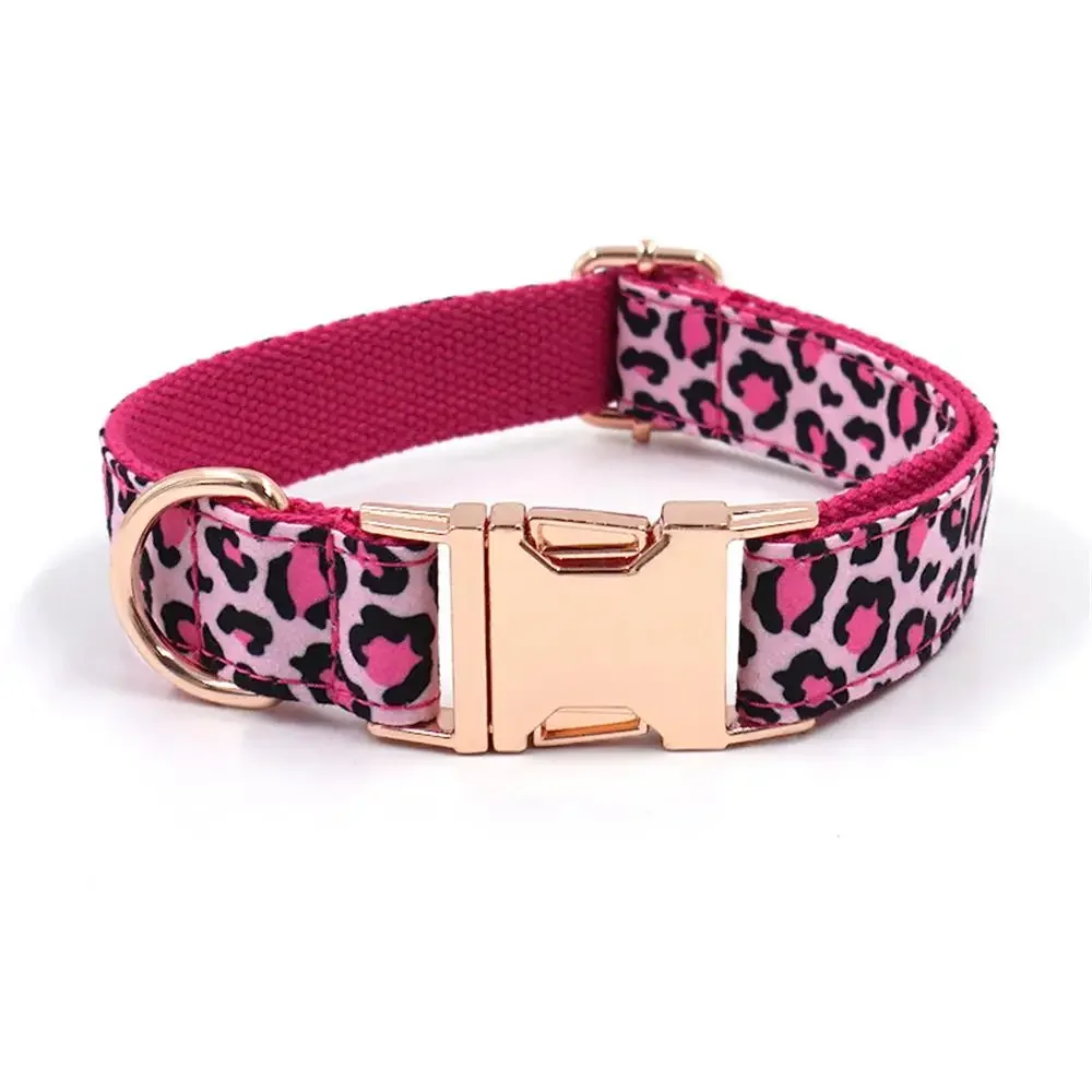 Collar de perro personalizado, collares para mascotas personalizados, grabado gratis, placa de identificación, etiqueta, accesorio para mascotas, Collar de cachorro de leopardo rosa, correa - imagen 2
