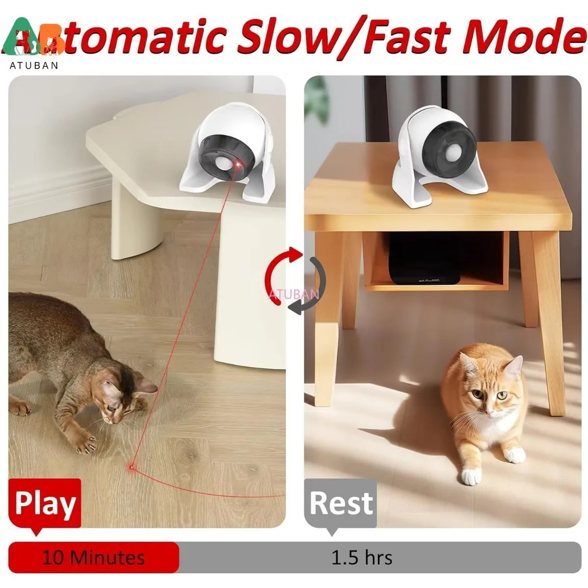 Juguetes láser para gatos, interacciones sensibles activadas por movimiento, juego láser mixto rápido y lento, juguetes interactivos para gatos, Senso de movimiento Real incorporado - imagen 4