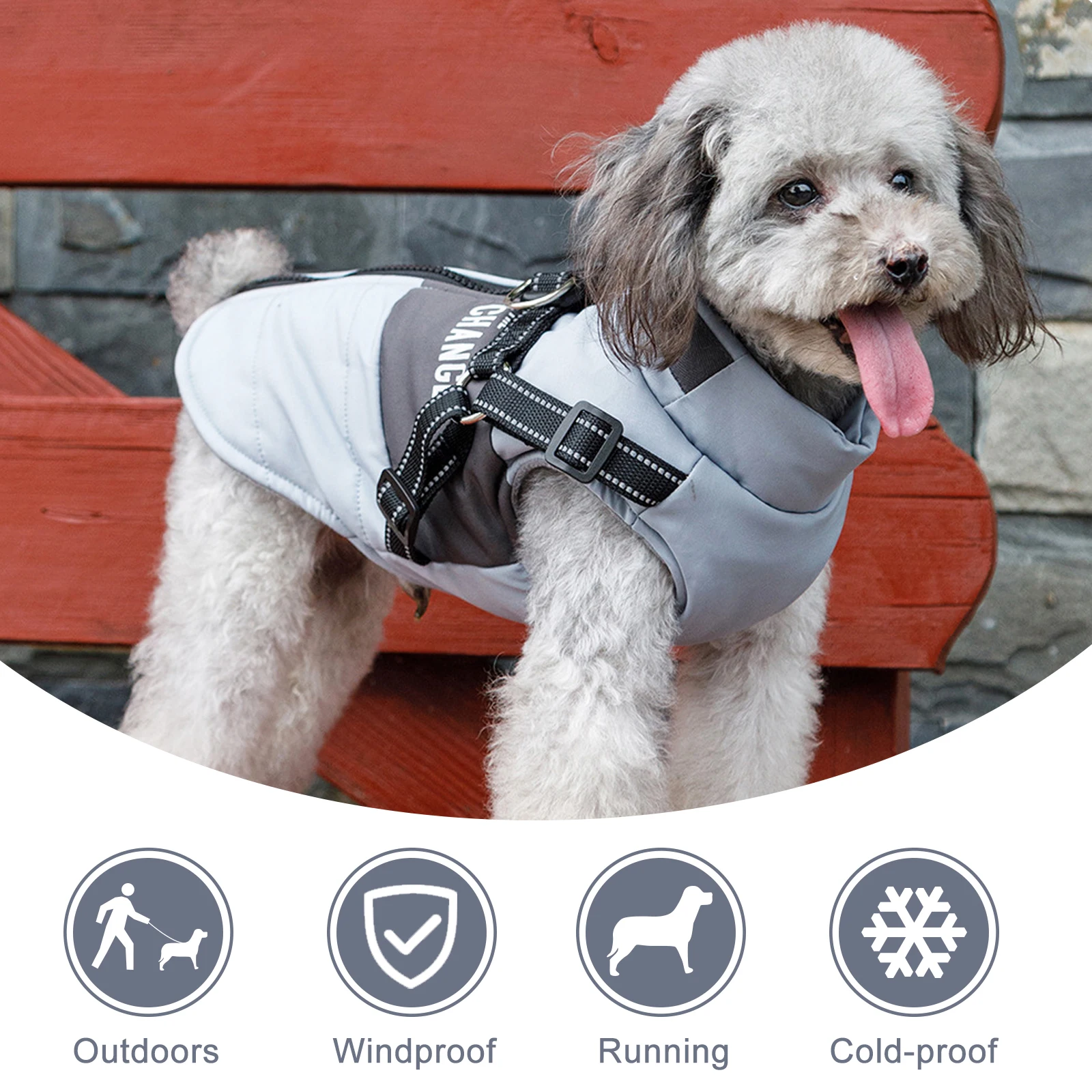 Ropa de invierno para perro, chaqueta cálida con arnés, impermeable, abrigo para cachorro de Bulldog Francés, Labrador, Chihuahua, trajes para perros pequeños y medianos - imagen 3