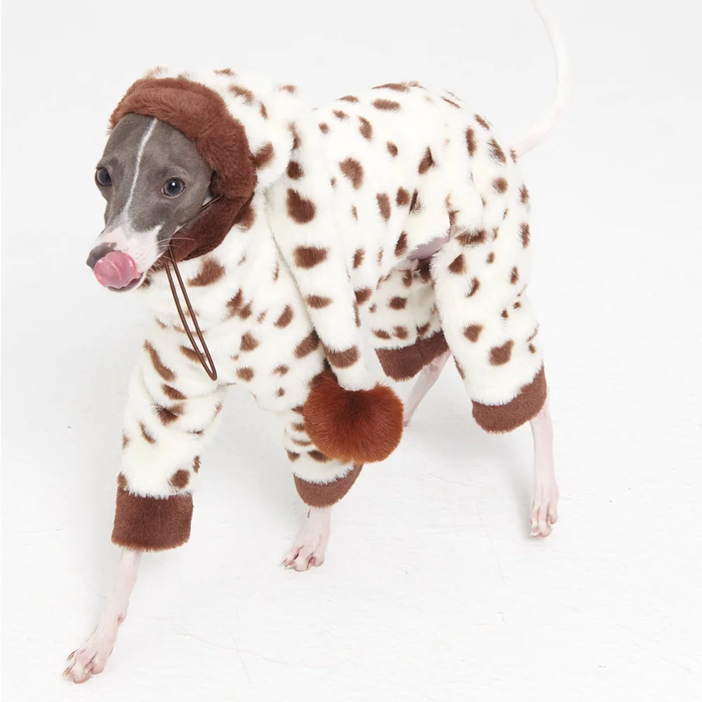 Traje de lana color café rosa de invierno para galgo italiano, cuello alto, grueso, 4 patas, mangas largas, abrigo cálido, disfraces dulces para Whippet