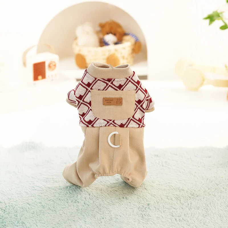 Mono de punto con bolsillo para mascotas, conjunto de una sola capa, monos bonitos para mascotas, pantalones de cuatro patas, ropa para cachorros, pijama, ropa para perros pequeños - imagen 2
