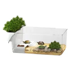 Tanque de tortuga con plataforma para tomar el sol, pequeño tanque de acuario transparente de plástico, Micro terrario de escritorio, hábitat para tortugas, cangrejos y cangrejos