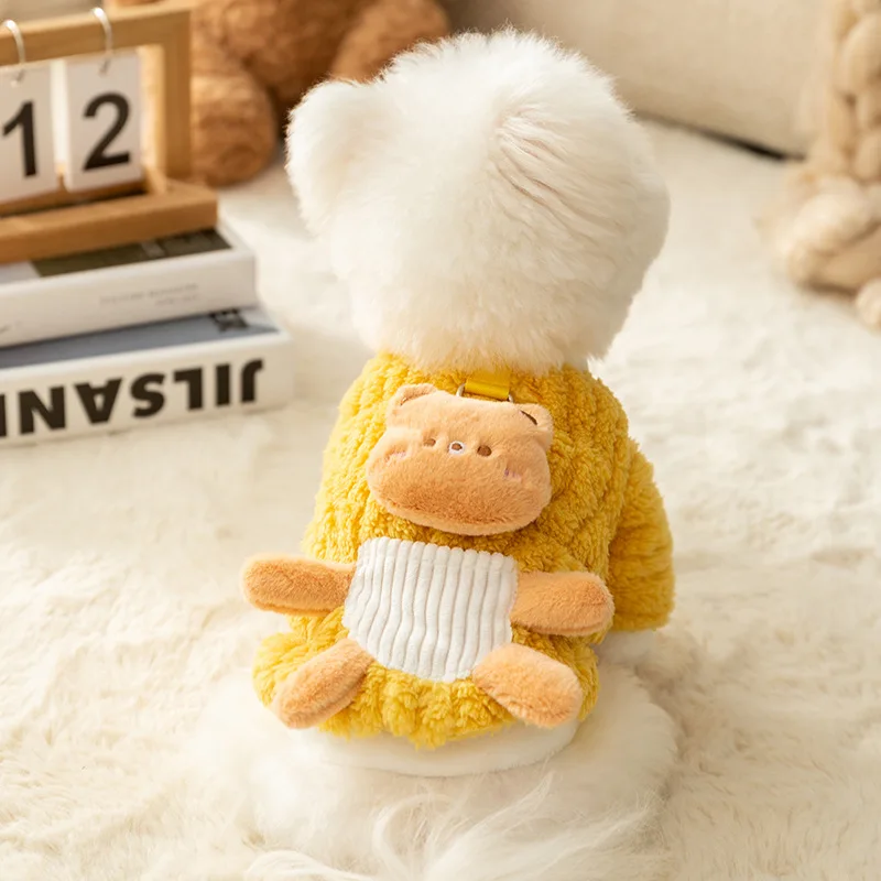 Ropa de terciopelo de dos piernas con dibujos animados para perros, Sudadera con capucha para perros y gatos pequeños y medianos, ropa para mascotas de peluche, ropa para cachorros, otoño e invierno - imagen 3