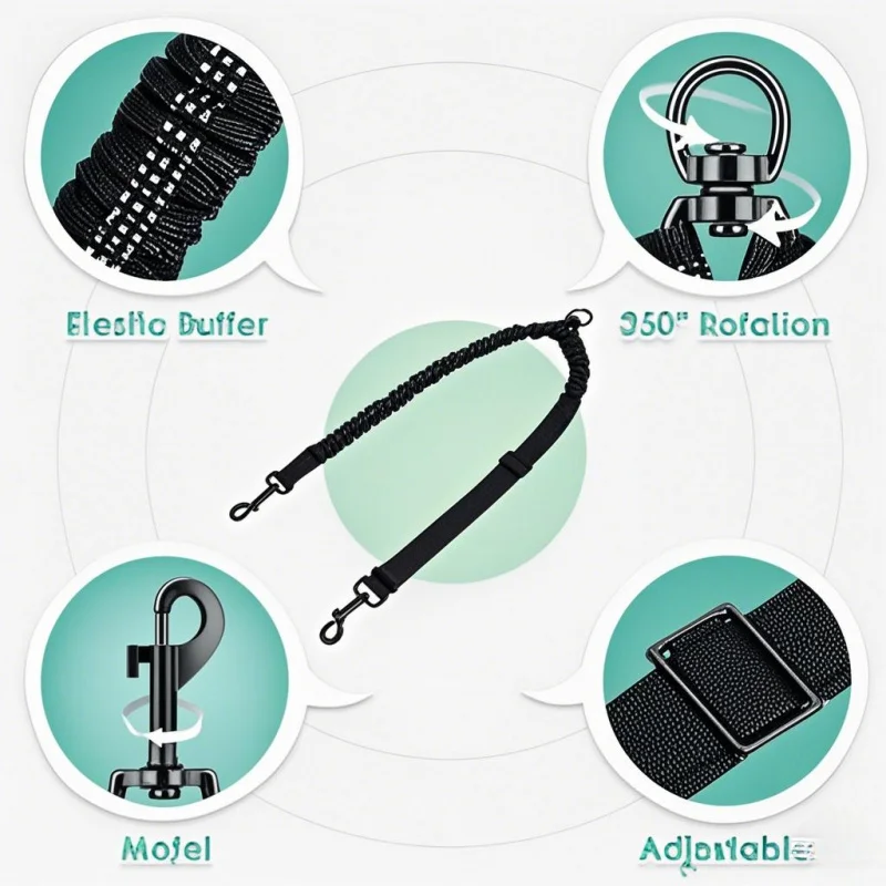 Accesorio de correa doble para perros de 16 pies de largo, correas dobles para entrenar perros pequeños a grandes, correa ajustable, cuerda elástica que absorbe los golpes - imagen 4