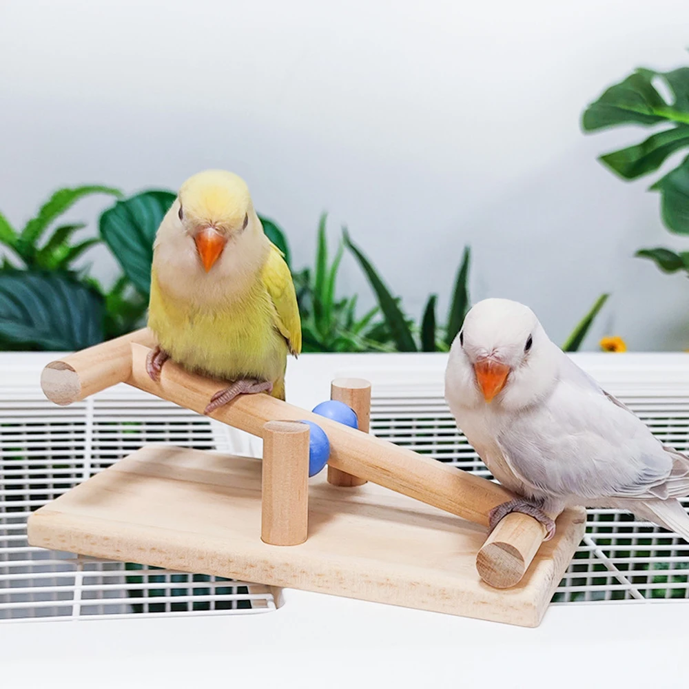 Percha de madera para pájaros, columpio interactivo para loros, columpio con soporte de molienda de garra para mascotas, jaula para periquitos, juguete colgante, 1 ud. - imagen 3