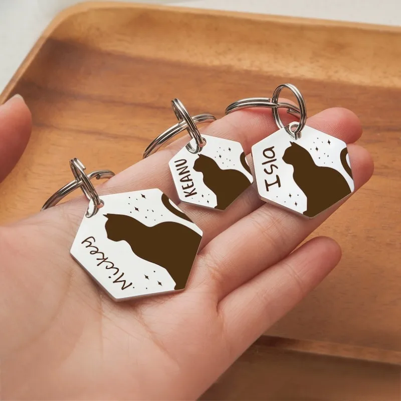 Etiqueta de exposición de gato personalizada, etiqueta de identificación de nombre de gato hexagonal, etiqueta de gato de acero inoxidable, etiqueta antipérdida para mascotas, accesorios para gatitos, Collar para mascotas - imagen 3