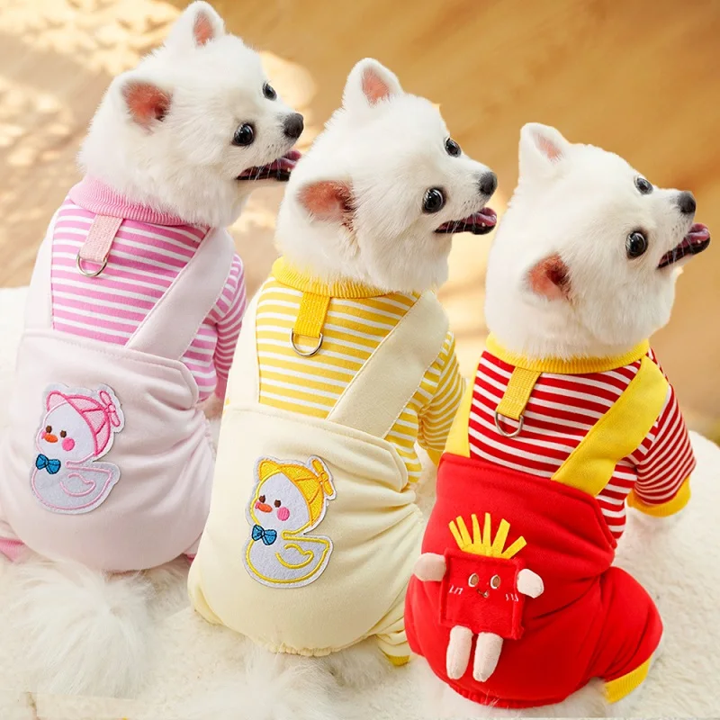 Ropa de invierno para perros pequeños, monos a rayas a la moda para perros, peleles bonitos para cachorros, pijamas cálidos y suaves para gatos, disfraces para mascotas Chihuahua - imagen 2
